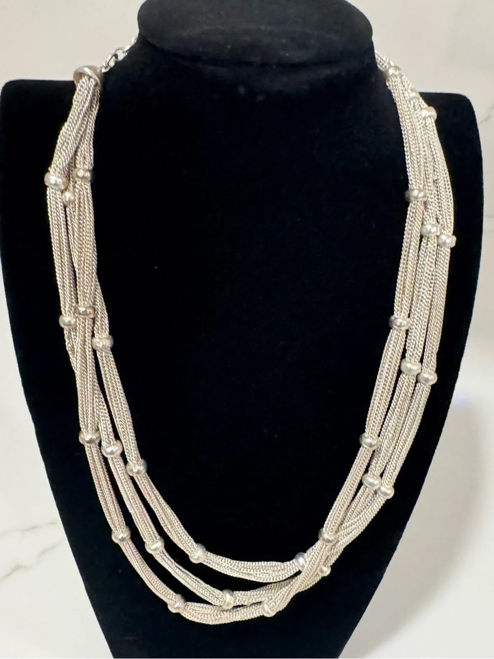 VINTAGE HANDMADE Silver Multi-Strand Necklace with Bead Accents